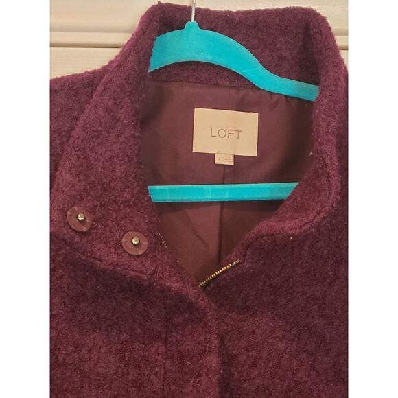 LOFT Wool Blend Funnel Neck Peacoat Women's Purple/ Eggplant Jacket | S EUC - Picture 6 of 16